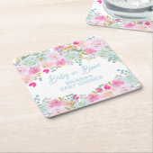 ブルーフローラボーイ赤ちゃんシャワー スクエアペーパーコースター (アングル)