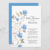 ブルーフローラボーモダンイベビーシャワー招待状 招待状 (正面/裏面)