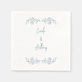 ブルーフローラボー縁どホト結婚の スタンダードカクテルナプキン