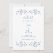 ブルーフローラボー縁どホト結婚の 招待状 (正面)