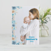 ブルーフローラマザー写真ホリデーカード サンキューカード (スタンド正面)