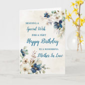 ブルーフローラマザー・イン・ロー誕生日カード カード (黄色い花)