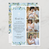 ブルーフローラマルチフォトバプテスマ少年たちに感謝 サンキューカード (正面/裏面)