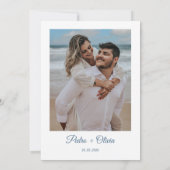 ブルーフローラミニマリストの日付結婚を保存 招待状 (裏面)