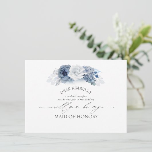 ブルーフローラメイド・オブ・オーナー（花嫁付き添い人）/ブライドメイド提案 招待状 (スタンド正面)