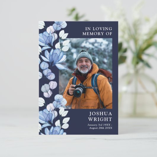 ブルーフローラメモリアル葬儀祈りの言葉フォトカード (スタンド正面)