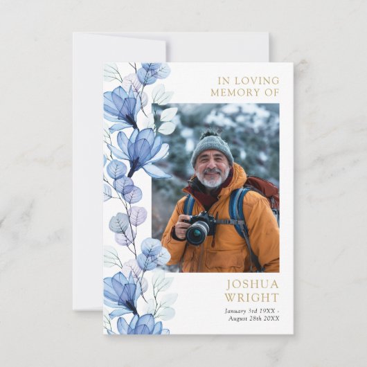 ブルーフローラメモリアル葬儀祈りの言葉フォトカード (正面)