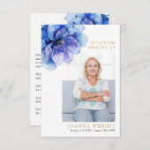 ブルーフローラメモリアル葬儀祈りの言葉フォトカード (正面/裏面)