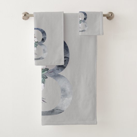 ブルーフローラモノグラムイニシャルBグレータオルセット バスタオルセット (インサイチュ)