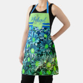 ブルーフローラモノグラムエプロンエレガント-ベーキングプレゼント エプロン (インサイチュ)