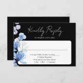 ブルーフローラモノグラム白黒結婚ズ 出欠カード (正面/裏面)