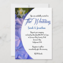 ブルーフローラユダヤ結婚式招待状