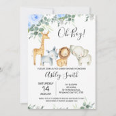 ブルーフローラユーカリかわいいサファリベイビーシャワー 招待状 (正面)