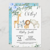 ブルーフローラユーカリかわいいサファリベイビーシャワー 招待状 (正面/裏面)