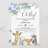 ブルーフローラユーカリプタサファリヘッドベビーシャワー 招待状 (正面/裏面)
