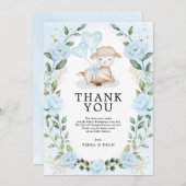 ブルーフローラユーカリプタスラムベビーシープシャワー サンキューカード (正面/裏面)