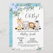 ブルーフローラユーカリプトゥスフォーサファリベイビーシャワー 招待状 (正面/裏面)