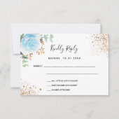 ブルーフローラユーカリ洗礼RSVPカード 出欠カード (正面)