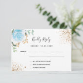 ブルーフローラユーカリ洗礼RSVPカード 出欠カード (スタンド正面)