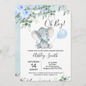 ブルーフローラユーカリ象ベビーシャワー 招待状 (正面/裏面)