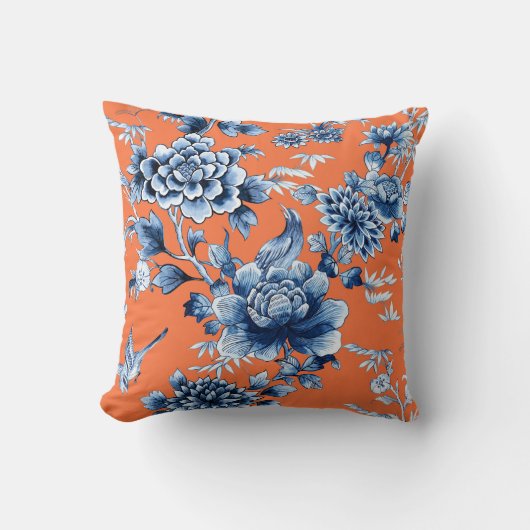ブルーフローララグジュアリーオンオレンジ装飾用クッション クッション (正面)