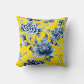 ブルーフローララグジュアリープリントオンイエロー装飾用クッション クッション (正面)