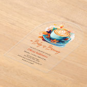 ブルーフローララブがコーヒーを醸造する赤ちゃんシャワー アクリル招待状 (レイダウン)