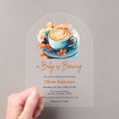 ブルーフローララブがコーヒーを醸造する赤ちゃんシャワー アクリル招待状 (インサイチュ (ポータブル))