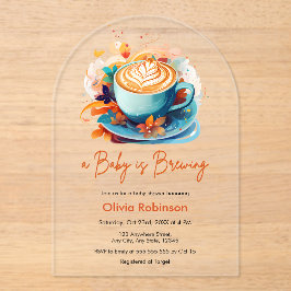 ブルーフローララブがコーヒーを醸造する赤ちゃんシャワー アクリル招待状