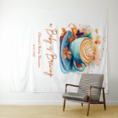 ブルーフローララブがコーヒーを醸造する赤ちゃんシャワー タペストリー (インサイチュ(横))