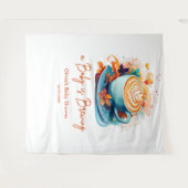 ブルーフローララブがコーヒーを醸造する赤ちゃんシャワー タペストリー (正面(横))