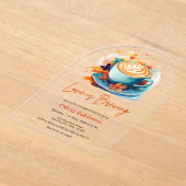 ブルーフローララブイズブルーイングコーヒーブライダルシャワー アクリル招待状 (レイダウン)