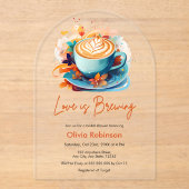 ブルーフローララブイズブルーイングコーヒーブライダルシャワー アクリル招待状 (正面)