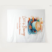 ブルーフローララブイズブルーイングコーヒーブライダルシャワー タペストリー (正面(横))