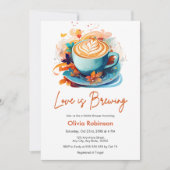 ブルーフローララブイズブルーイングコーヒーブライダルシャワー 招待状 (正面)