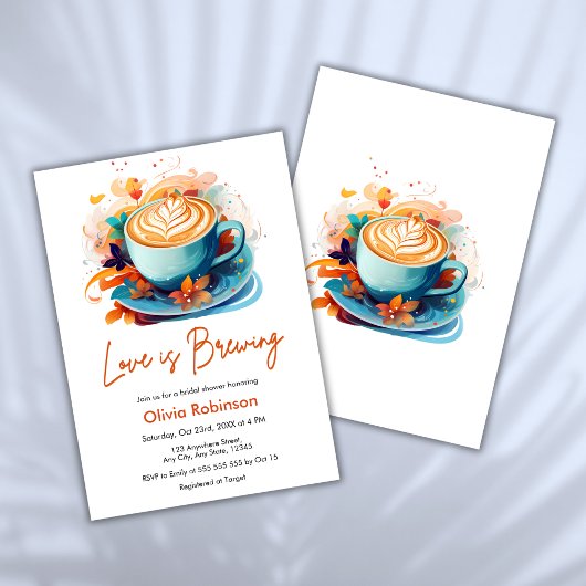ブルーフローララブイズブルーイングコーヒーブライダルシャワー 招待状