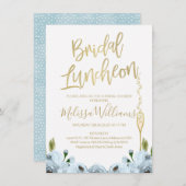 ブルーフローラランチョンブライダルシャワー招待 招待状 (正面/裏面)