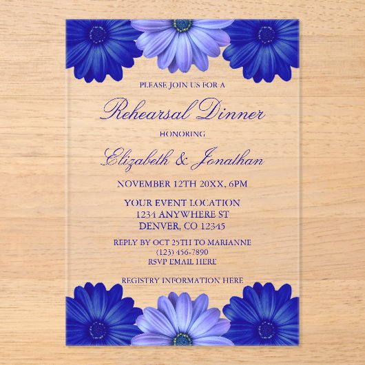 ブルーフローラリハーサルディナー アクリル招待状 (正面)