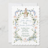 ブルーフローラリボンベビーバニーベビーシャワー 招待状 (正面)