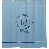 ブルーフローラリースカスタムモノグラストライプム シャワーカーテン (正面)