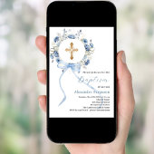 ブルーフローラリースクロスボーボーイバプテスマ 招待状