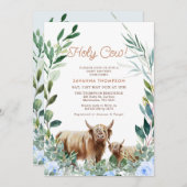 ブルーフローラリースハイランドカウベビーシャワー 招待状 (正面/裏面)