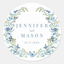 ブルーフローラリースボヘミア結婚素朴 ラウンドシール