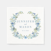 ブルーフローラリースボホ結婚の紙ナプキンス スタンダードカクテルナプキン (正面)