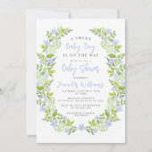 ブルーフローラリースボー男の赤ちゃんシャワー 招待状 (正面)