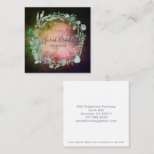 ブルーフローラリースモノグラムオンモッシーダークグリーン スクエア名刺 (正面/裏面)