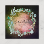 ブルーフローラリースモノグラムオンモッシーダークグリーン スクエア名刺 (正面)