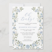 ブルーフローラリース春サマー男の赤ちゃんシャワー 招待状 (正面)
