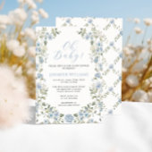 ブルーフローラリース春サマー男の赤ちゃんシャワー 招待状