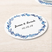 ブルーフローラリース ラウンドペーパーコースター (アングル)